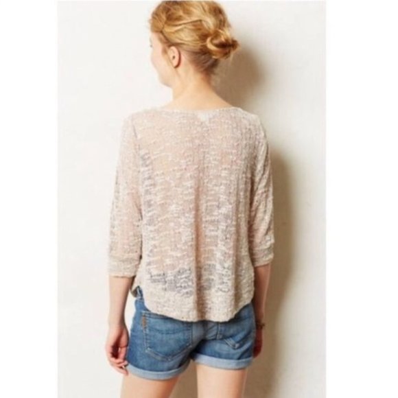 Anthropologie Meadow Rue Crochet Taupe Crochet Lace Pullover Sweater  XS - Picture 2 of 12